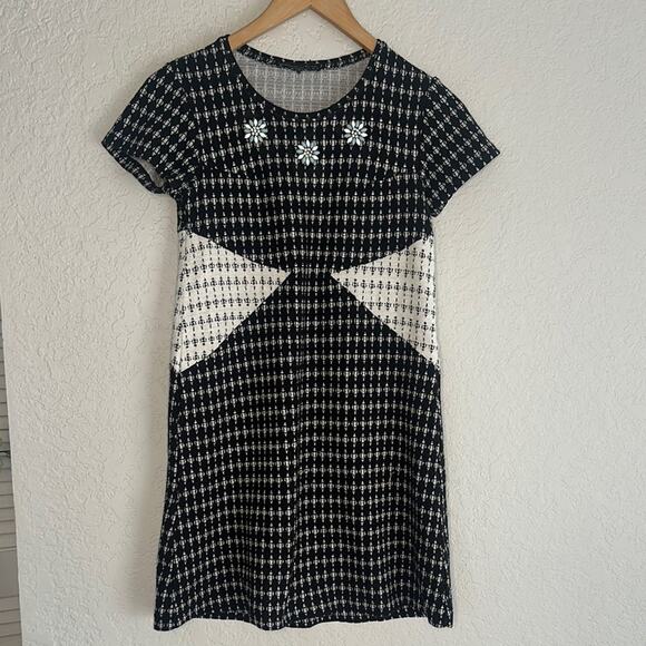 Zara UK Secretary Dress Black Check Bejeweled Twee Preppy Shift Small - Picture 1 of 7